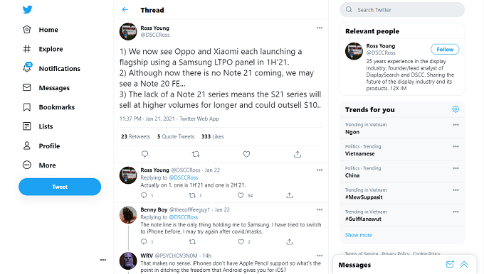 Twitter cho thấy thông tin Galaxy Note FE
