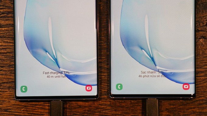 Thời gian sạc đầy của Galaxy Note 10 Plus 45W và 25W không khác nhau quá nhiều
