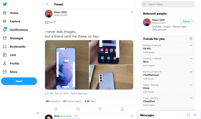 Bài đăng trên Twitter của Mauri QHD