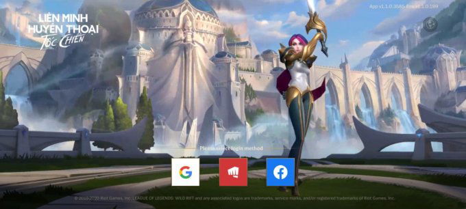 bạn sẽ có 3 tùy chọn đăng nhập là bằng tài khoản Riot, tài khoản Google hoặc là tài khoản Facebook