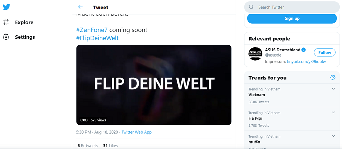 Bài đăng trên Twitter của Asus