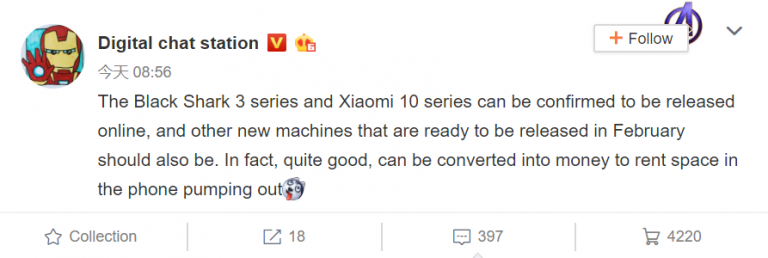 Xiaomi Mi 10 và BlackShark 3 sẽ ra mắt trực tuyến.