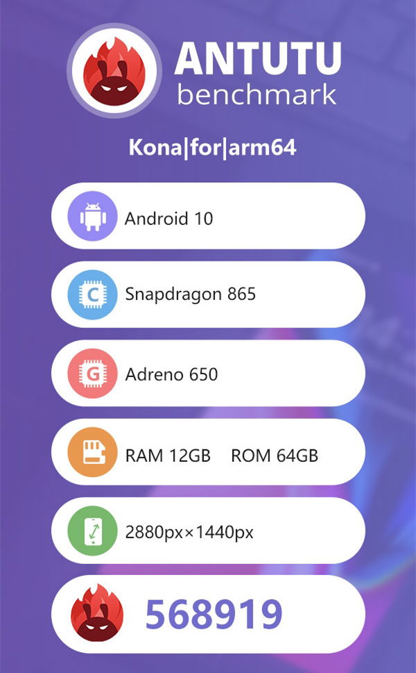 Snapdragon 865 ghi được 568.919 điểm trên Antutu