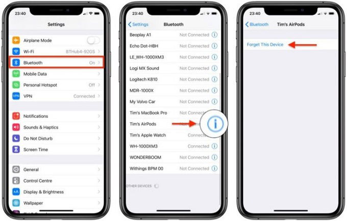 Chọn Quên thiết bị và kết nối lại