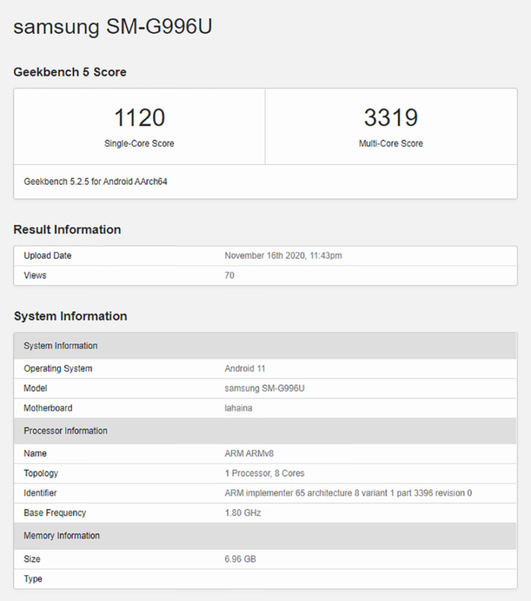 Galaxy S21 Plus lộ điểm hiệu năng ấn tượng trên Geekbench với RAM 8GB, chip Snapdragon 875