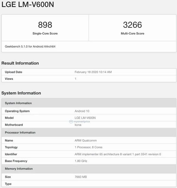 Khi xuất hiện trên Geekbench, mã số LM-V600N sẽ đại diện cho LG V60 ThinQ