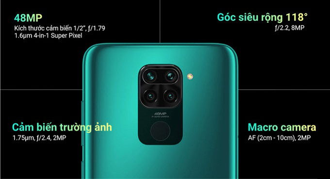 Redmi Note 9 được trang bị 4 camera ở mặt sau với cảm biến chính là 48MP