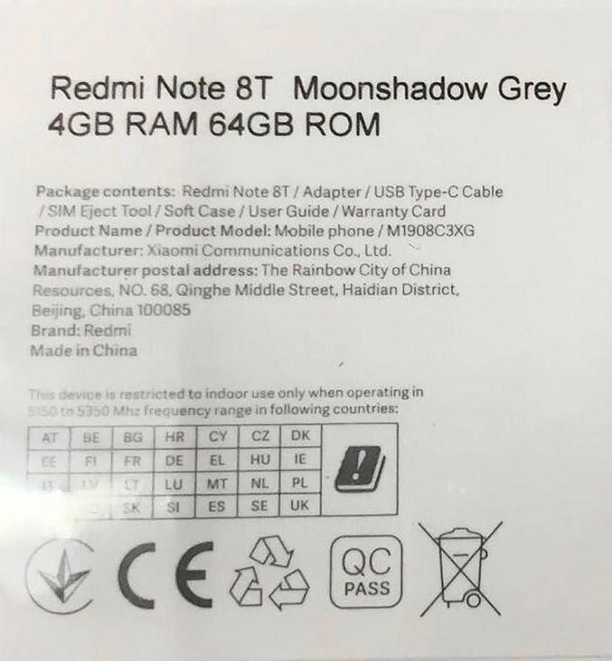 Thông tin về các thị trường Redmi Note 8T sẽ có mặt