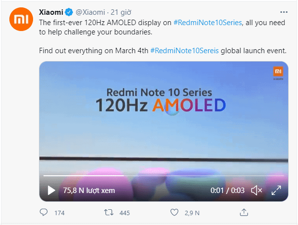 Xiaomi xác nhận dòng Redmi Note 10 sẽ được sử dụng màn hình AMOLED 120Hz