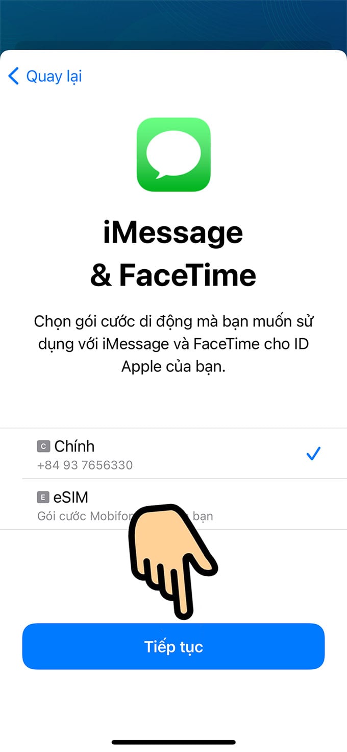 Tại iMessage và Facetime (eSIM hoặc chính)