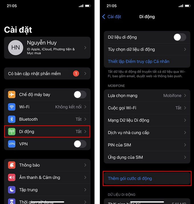 Truy cập vào cài đặt để kích hoạt eSIM