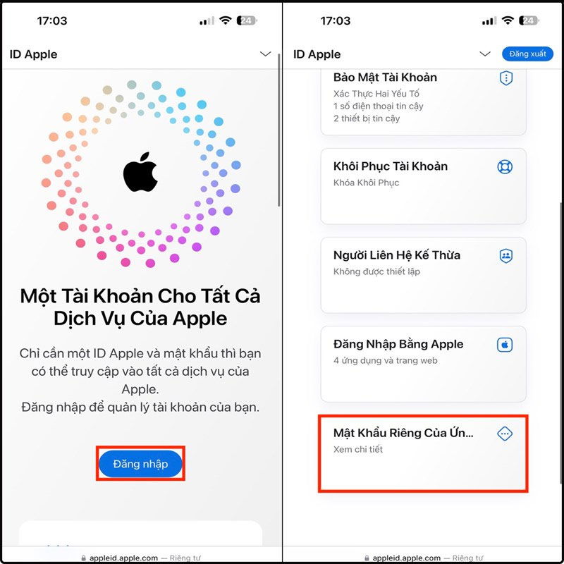 Bước 1 tạo mật khẩu trong ID Apple