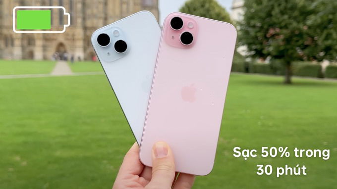 iPhone 15 và iPhone 15 Plus đều sạc đầy 50% trong 30 phút