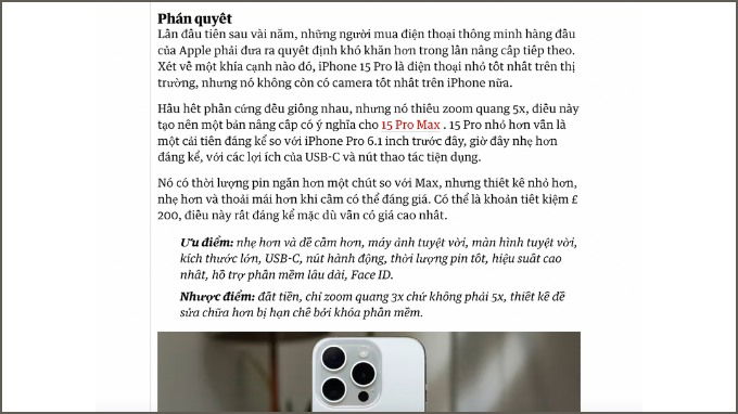 Nhận xét tổng quan về iPhone 15 Pro từ kênh The Guardian