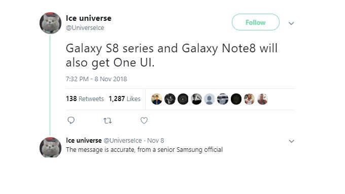 Nguồn tin đáng tin cậy về One UI trên Galaxy S8 Plus