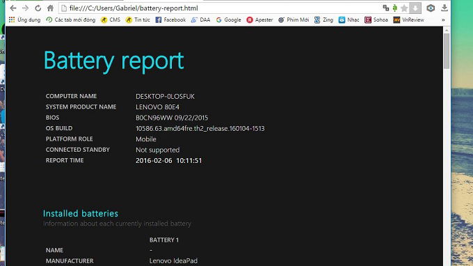 Đọc báo cáo dữ liệu về pin laptop