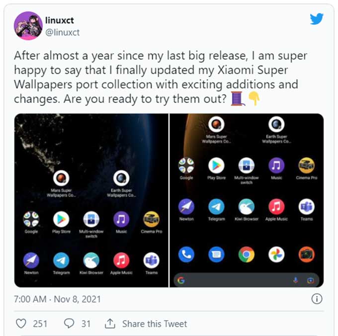 Người dùng cần có Android 8.1. Oreo để sử MIUI 12 super wallpapers