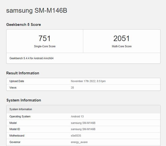 Điểm số Geekbench của 007Win nhà cái Galaxy M14 được tiết lộ 