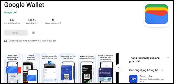 Ứng dụng Google Wallet hỗ trợ dịch vụ Google Pay