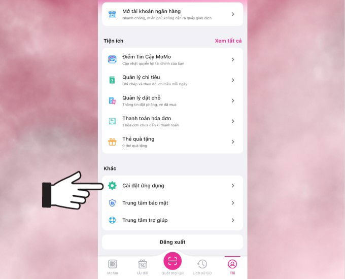 Các bước tắt thông báo quảng cáo trên MoMo