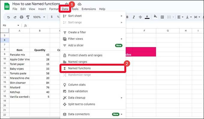 Cách tạo hàm được đặt tên trong Google Sheets trên trình duyệt web