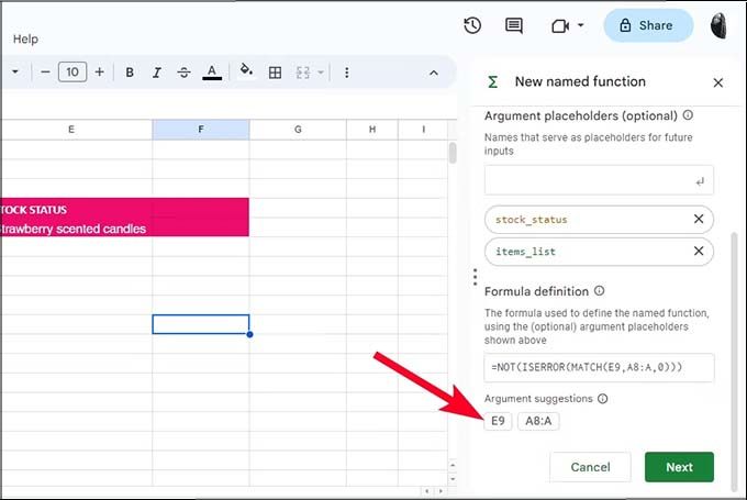 Cách tạo hàm được đặt tên trong Google Sheets trên trình duyệt web
