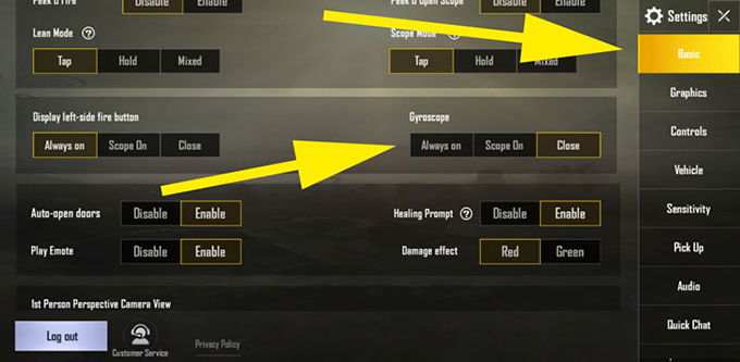 Chọn chế độ sử dụng con quay hồi chuyển trong game Pubg Mobile theo sở thích của bạn