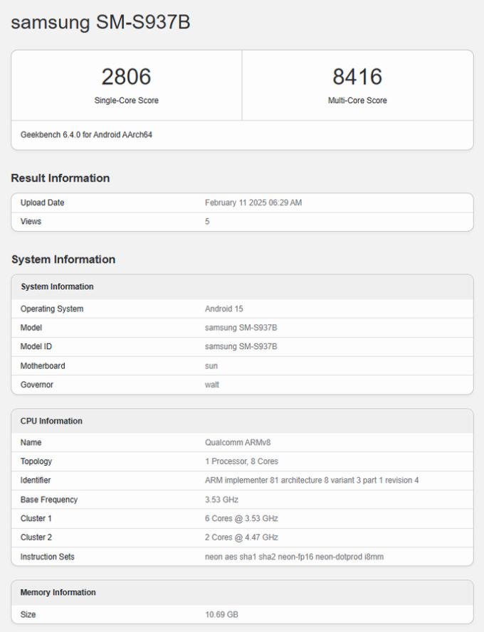 007Win nhà cái Galaxy S25 Edge bản Mỹ xuất hiện trên Geekbench