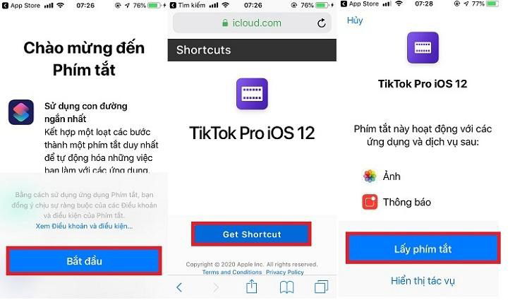 Tải video TikTok không logo qua Shorcuts