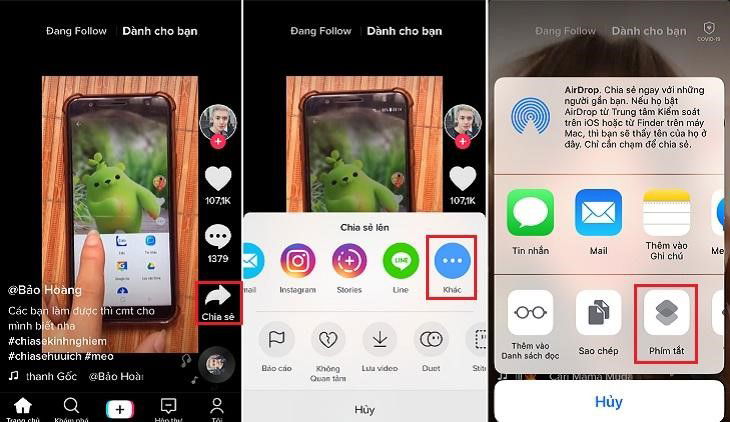 Tải video TikTok không logo qua Shorcuts