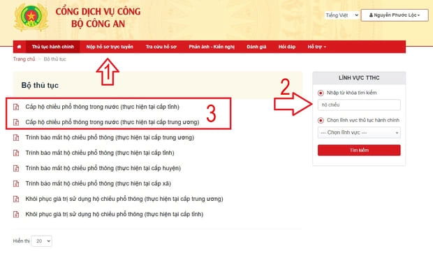 Bước 2 làm hộ chiếu gắn chip điện tử online