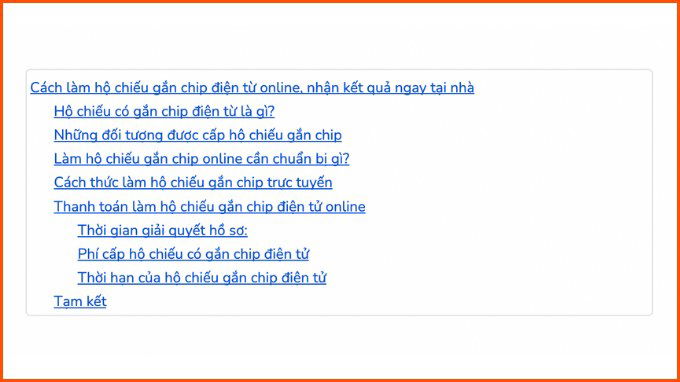 Bảng mục lục dạng dẫn link