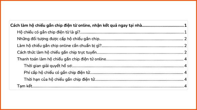 Bảng mục lục dạng tab chấm