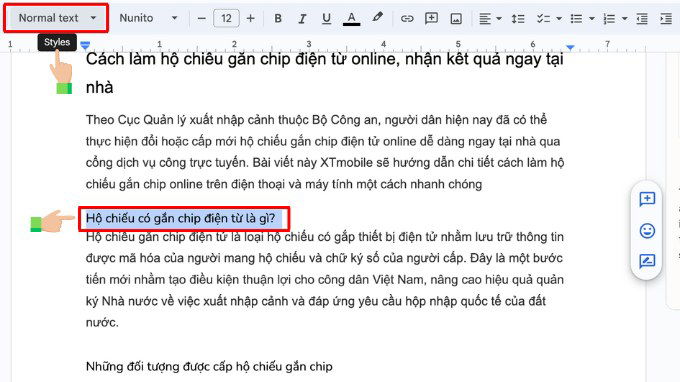 Bước 1 chỉ định thẻ Headings để tạo mục lục trên Google Docs