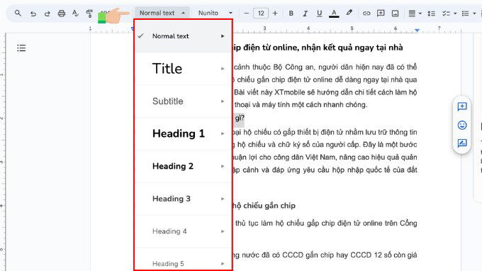 Bước 2 chỉ định headings để tạo mục lục trên Google Docs