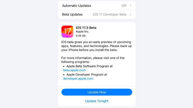 Bản beta đầu tiên của iOS 17.3