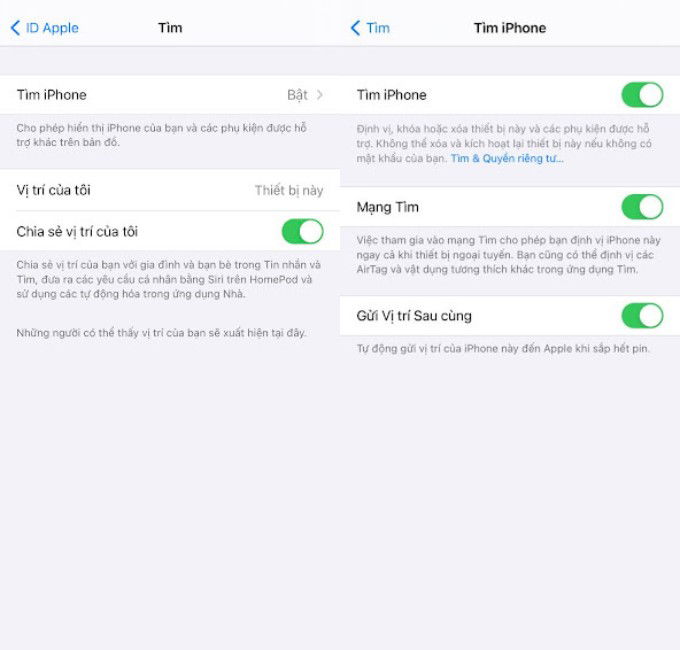 Kích hoạt tính năng trên Tìm iPhone