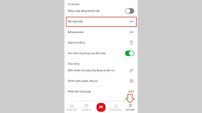 Bước 2 đổi mật khẩu trên VNeID