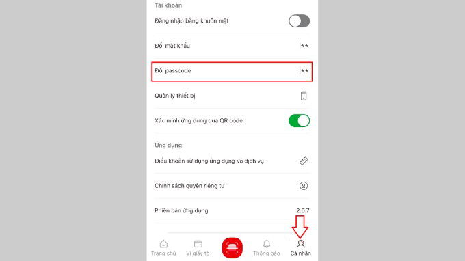 Bước 2 đổi passcode trên VNeID