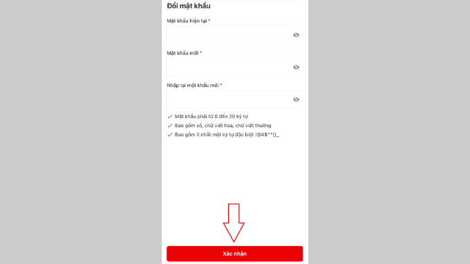 Bước 3 đổi mật khẩu trên VNeID