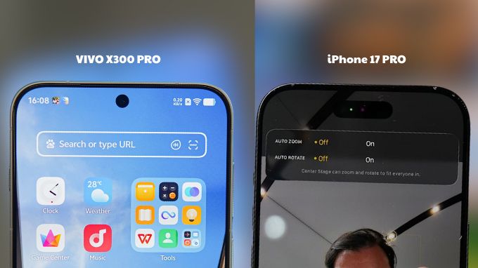 camera trước của iPhone 17 Pro và Vivo X300 Pro