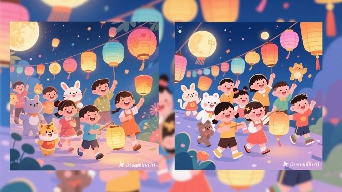 prompt tạo ảnh Trung Thu tranh vẽ