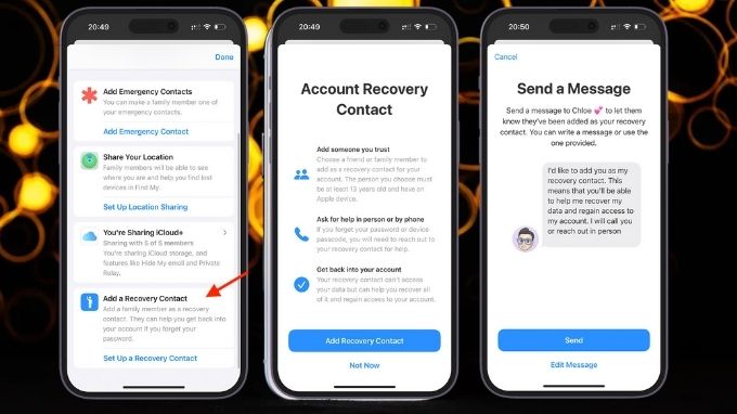 Thiết lập Recovery Contacts để khôi phục iPhone