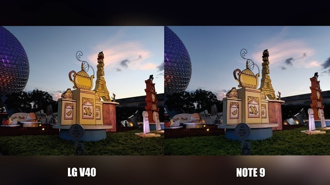LG V40 ThinQ thế hiện màu vàng ấm và màu nâu đất ấm hơn so với Galaxy Note 9
